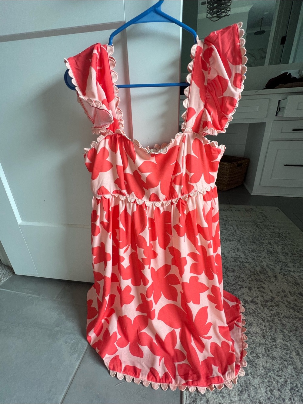 Coral Pink Floral Ruffled Mini Dress